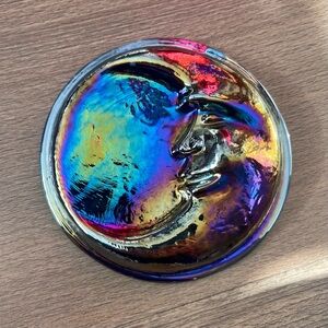 Vintage Man in the Moon Blue Iridescent Round Glass Paper Weight